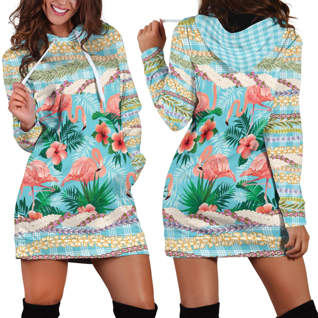 Flamingo Hawaii Summer Hoodie Dress Hawaiian Lei Pakala Motifs Tropical Style LT14 - Polynesian Pride