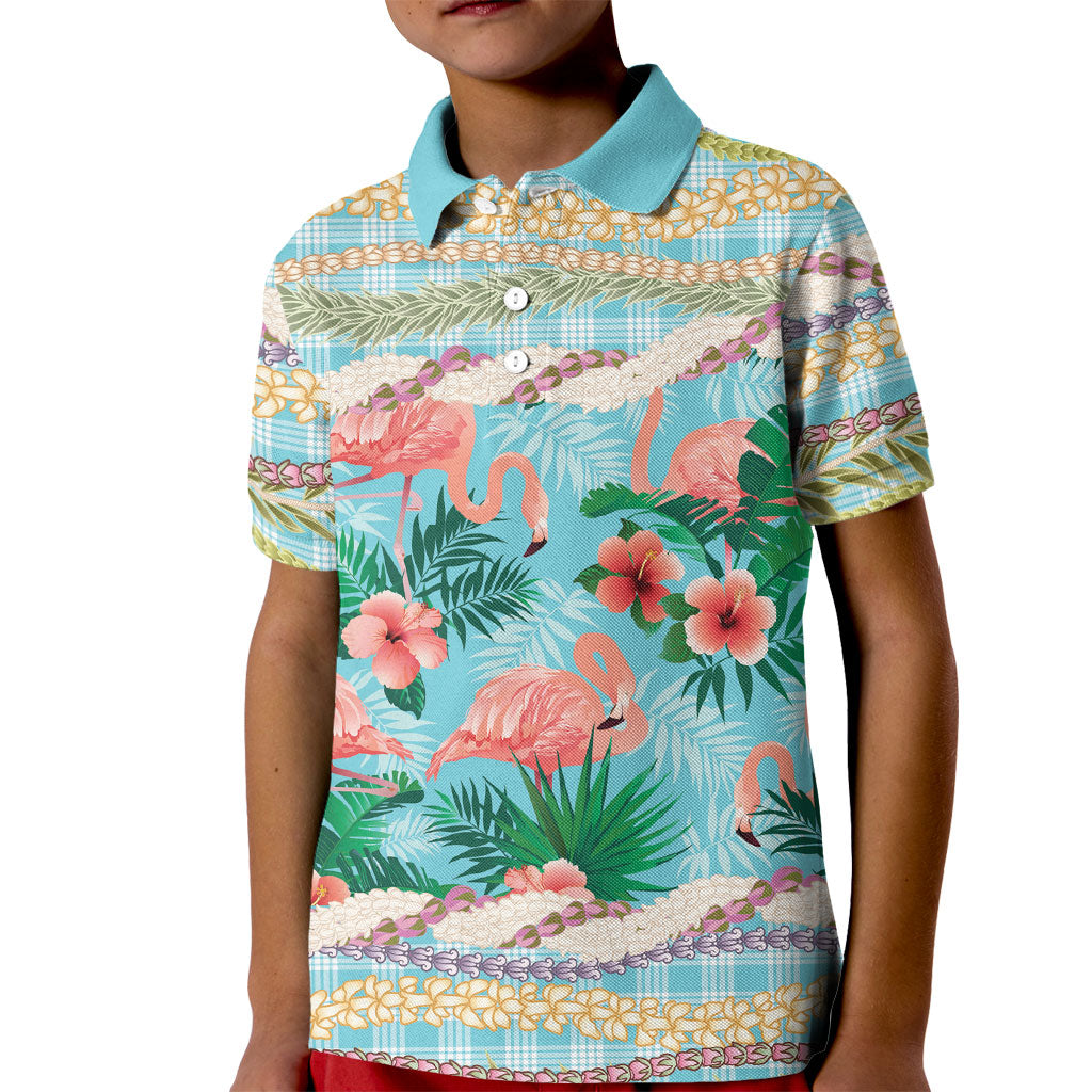 Flamingo Hawaii Summer Kid Polo Shirt Hawaiian Lei Pakala Motifs Tropical Style LT14 Kid Cyan - Polynesian Pride