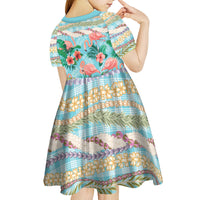 Flamingo Hawaii Summer Kid Short Sleeve Dress Hawaiian Lei Pakala Motifs Tropical Style
