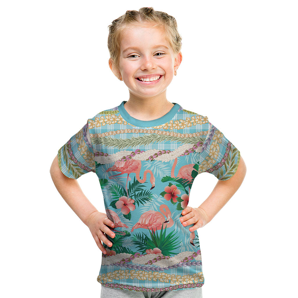 Flamingo Hawaii Summer Kid T Shirt Hawaiian Lei Pakala Motifs Tropical Style LT14 Cyan - Polynesian Pride