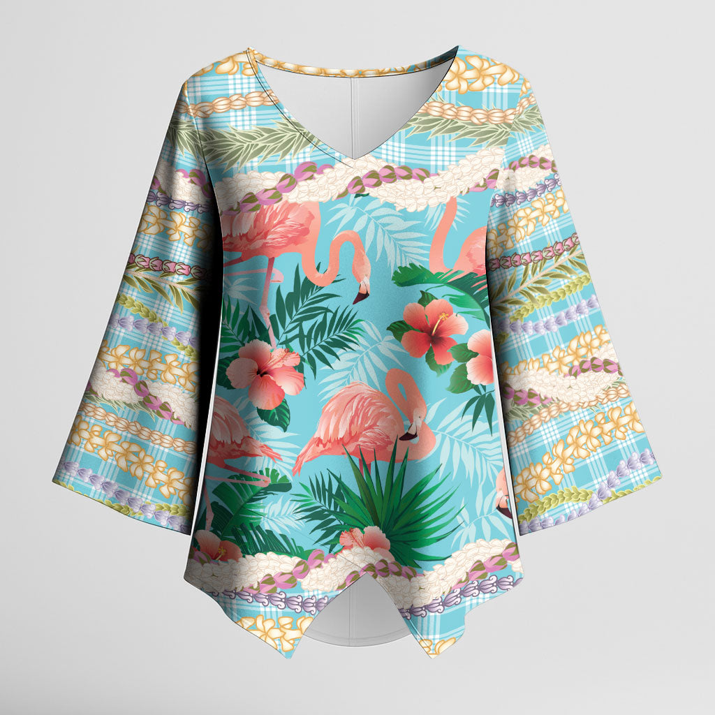 Flamingo Hawaii Summer Kimono Sleeve Blouse Hawaiian Lei Pakala Motifs Tropical Style LT14 Female Cyan - Polynesian Pride