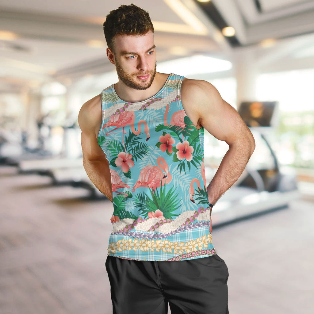 Flamingo Hawaii Summer Men Tank Top Hawaiian Lei Pakala Motifs Tropical Style LT14 Cyan - Polynesian Pride