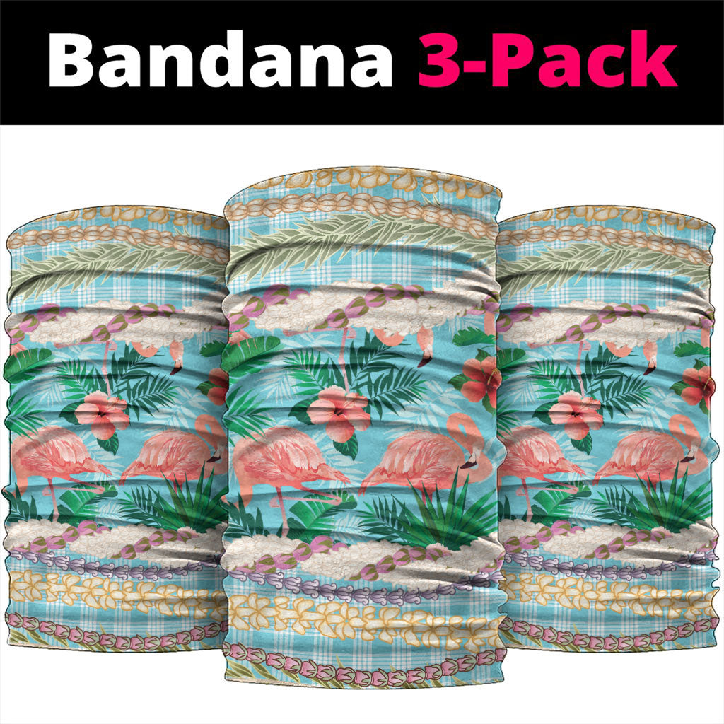 Flamingo Hawaii Summer Neck Gaiter Hawaiian Lei Pakala Motifs Tropical Style LT14 package One Size: 25*50cm Cyan - Polynesian Pride