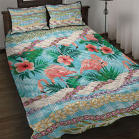 Flamingo Hawaii Summer Quilt Bed Set Hawaiian Lei Pakala Motifs Tropical Style