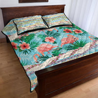 Flamingo Hawaii Summer Quilt Bed Set Hawaiian Lei Pakala Motifs Tropical Style