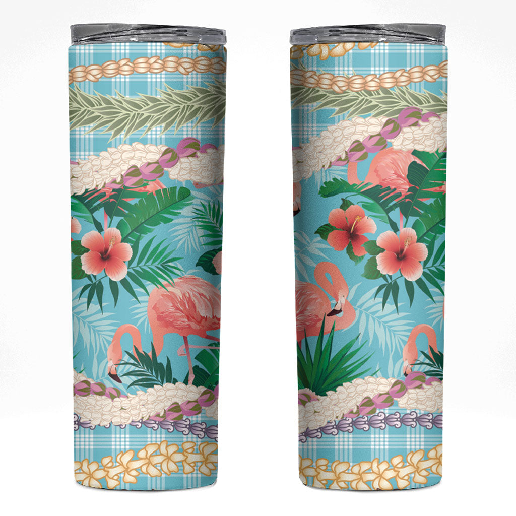 Flamingo Hawaii Summer Skinny Tumbler Hawaiian Lei Pakala Motifs Tropical Style LT14 Cyan - Polynesian Pride