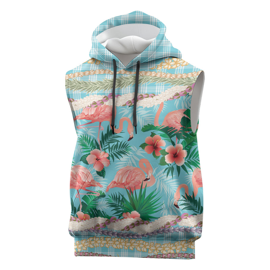 Flamingo Hawaii Summer Sleeveless Hoodie Hawaiian Lei Pakala Motifs Tropical Style LT14 Cyan - Polynesian Pride