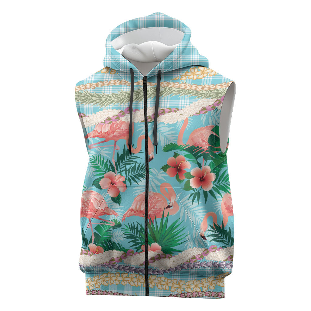Flamingo Hawaii Summer Sleeveless Zip Hoodie Hawaiian Lei Pakala Motifs Tropical Style LT14 Cyan - Polynesian Pride