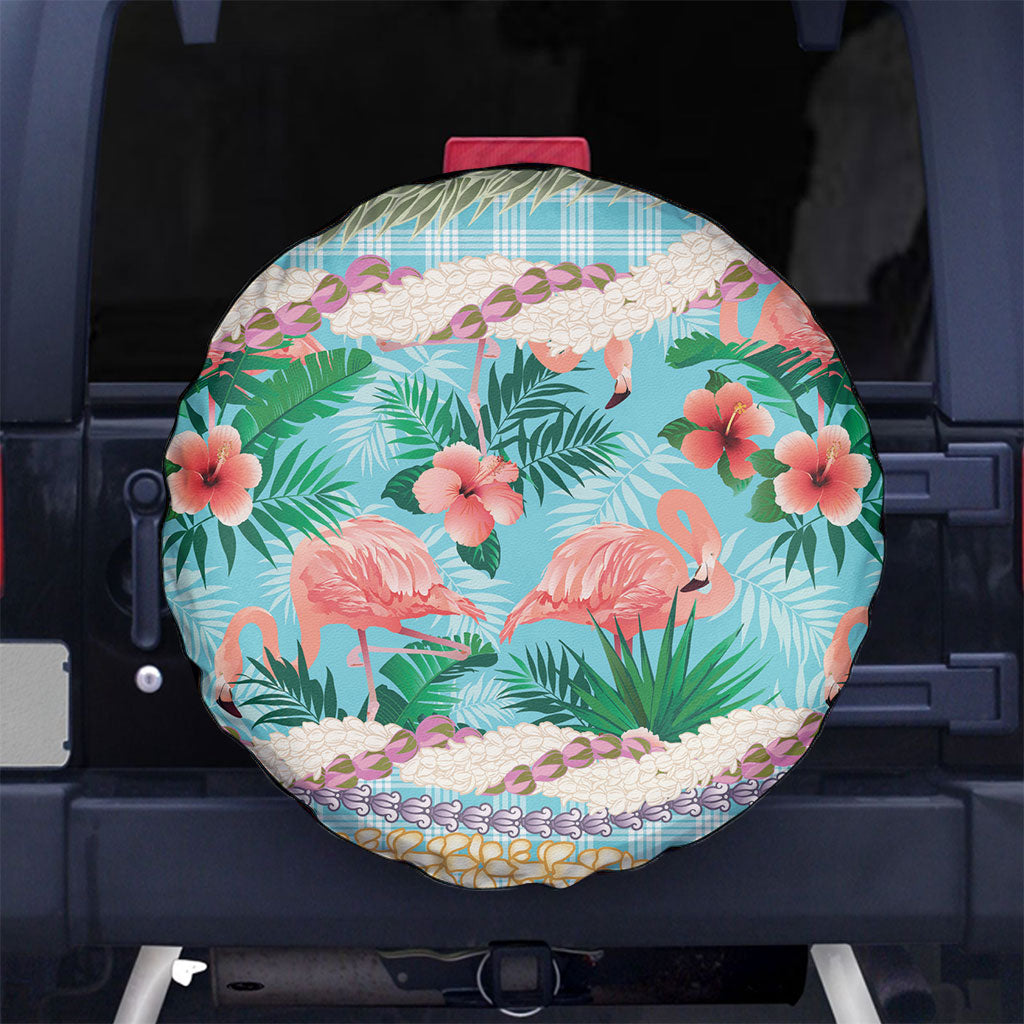 Flamingo Hawaii Summer Spare Tire Cover Hawaiian Lei Pakala Motifs Tropical Style LT14 No hole Cyan - Polynesian Pride