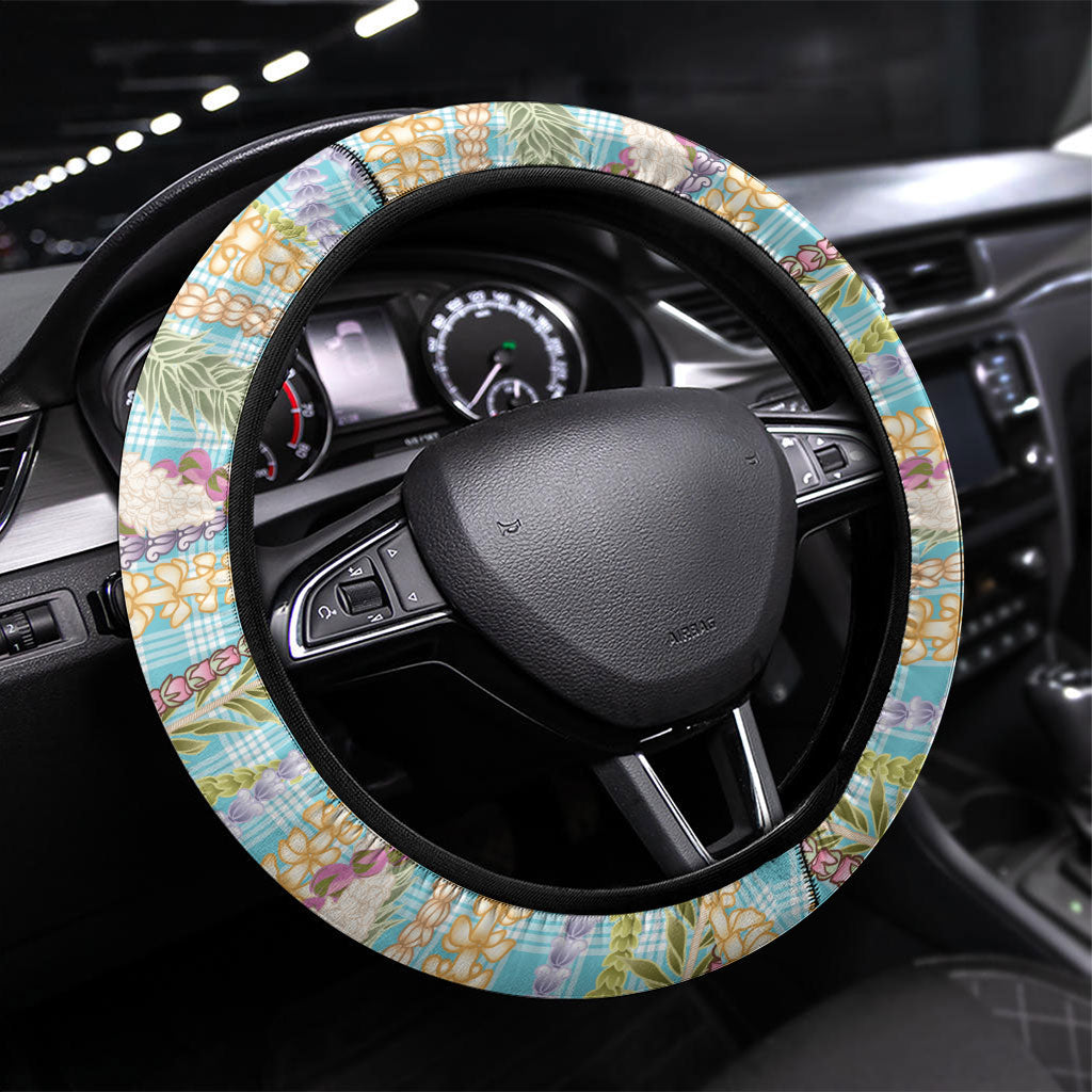 Flamingo Hawaii Summer Steering Wheel Cover Hawaiian Lei Pakala Motifs Tropical Style LT14 Universal Fit Cyan - Polynesian Pride