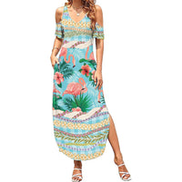 Flamingo Hawaii Summer Summer Maxi Dress Hawaiian Lei Pakala Motifs Tropical Style
