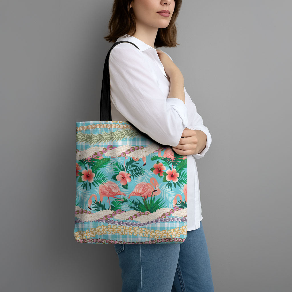 Flamingo Hawaii Summer Tote Bag Hawaiian Lei Pakala Motifs Tropical Style