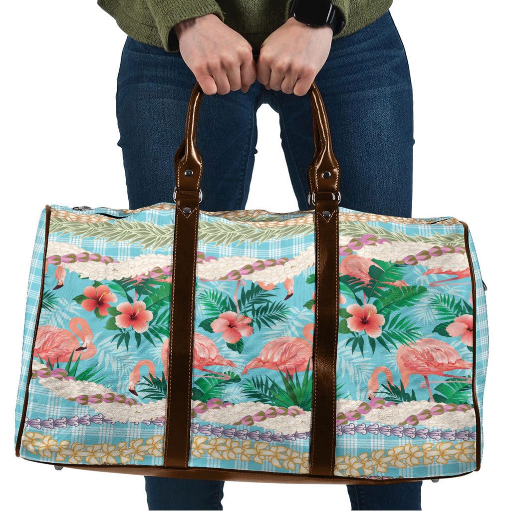 Flamingo Hawaii Summer Travel Bag Hawaiian Lei Pakala Motifs Tropical Style LT14 Cyan - Polynesian Pride