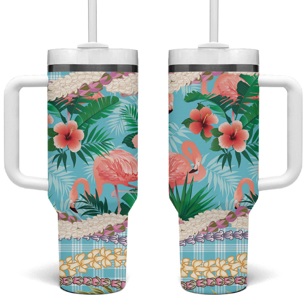 Flamingo Hawaii Summer Tumbler With Handle Hawaiian Lei Pakala Motifs Tropical Style LT14 One Size: 40 oz Cyan - Polynesian Pride