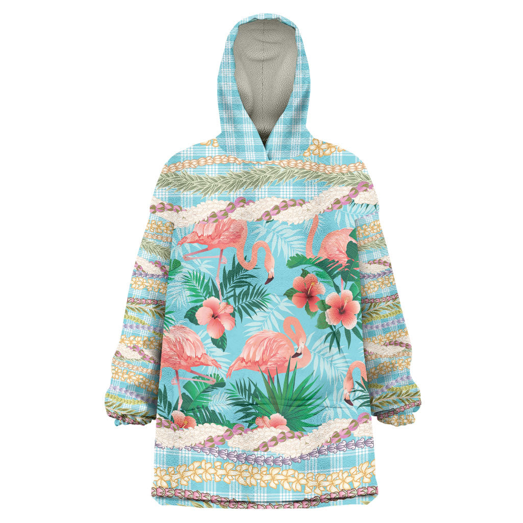 Flamingo Hawaii Summer Wearable Blanket Hoodie Hawaiian Lei Pakala Motifs Tropical Style LT14 One Size Cyan - Polynesian Pride