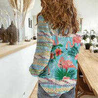 Flamingo Hawaii Summer Women Casual Shirt Hawaiian Lei Pakala Motifs Tropical Style LT14 - Polynesian Pride