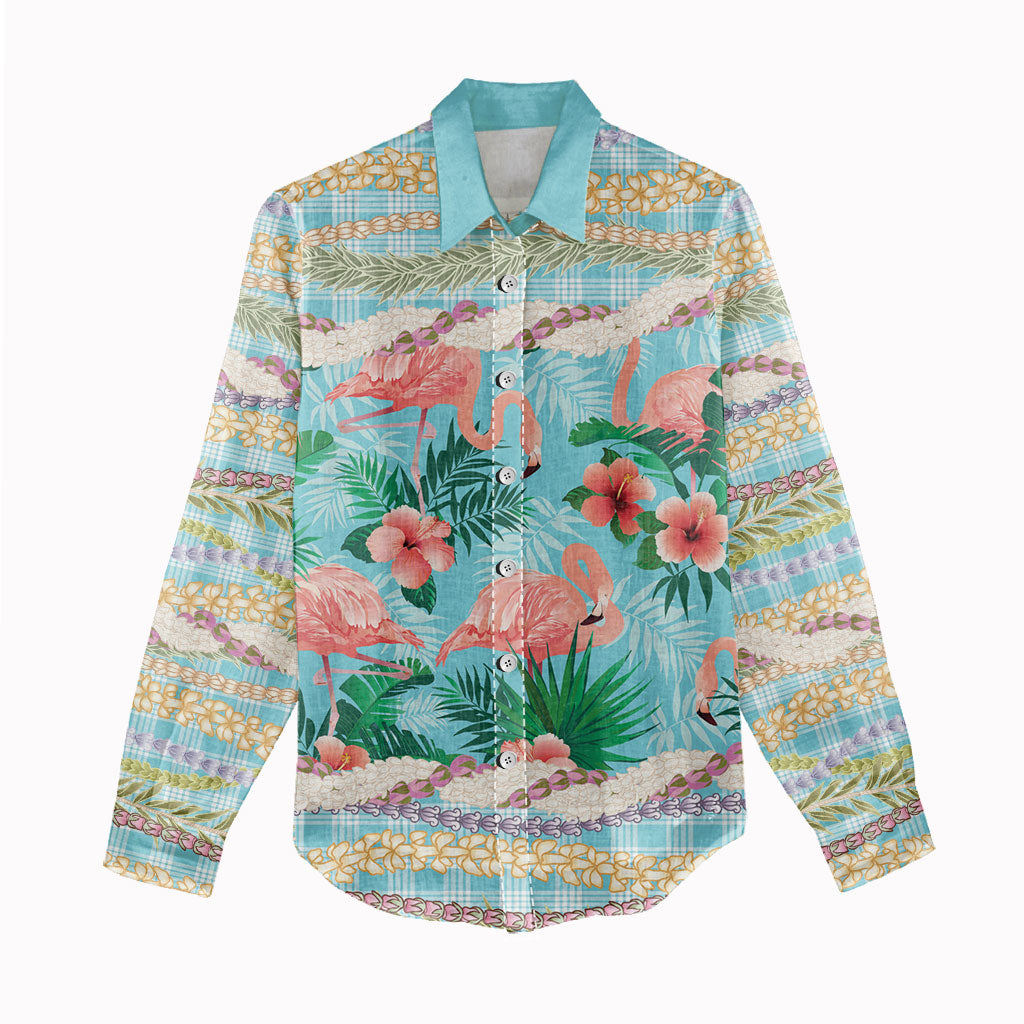 Flamingo Hawaii Summer Women Casual Shirt Hawaiian Lei Pakala Motifs Tropical Style LT14 - Polynesian Pride
