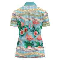 Flamingo Hawaii Summer Women Polo Shirt Hawaiian Lei Pakala Motifs Tropical Style LT14 - Polynesian Pride