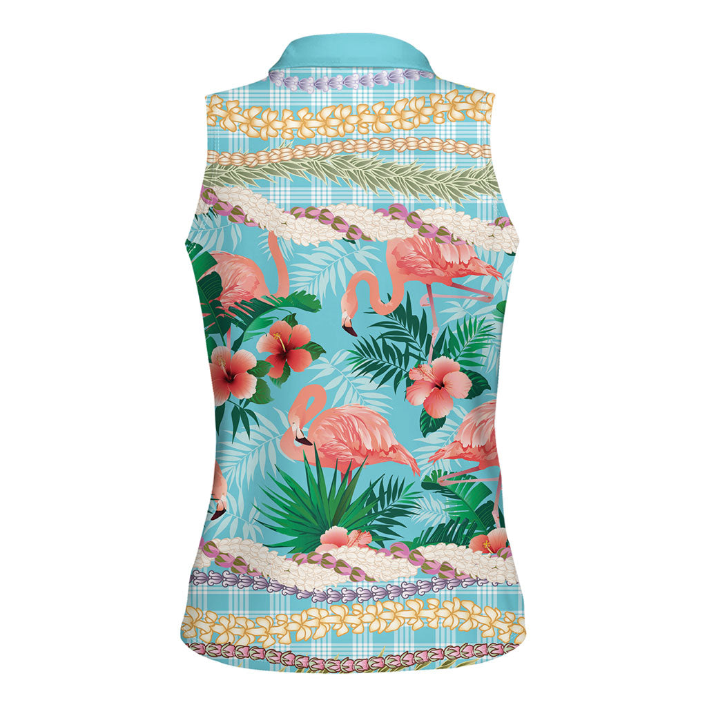 Flamingo Hawaii Summer Women Sleeveless Polo Shirt Hawaiian Lei Pakala Motifs Tropical Style LT14 - Polynesian Pride