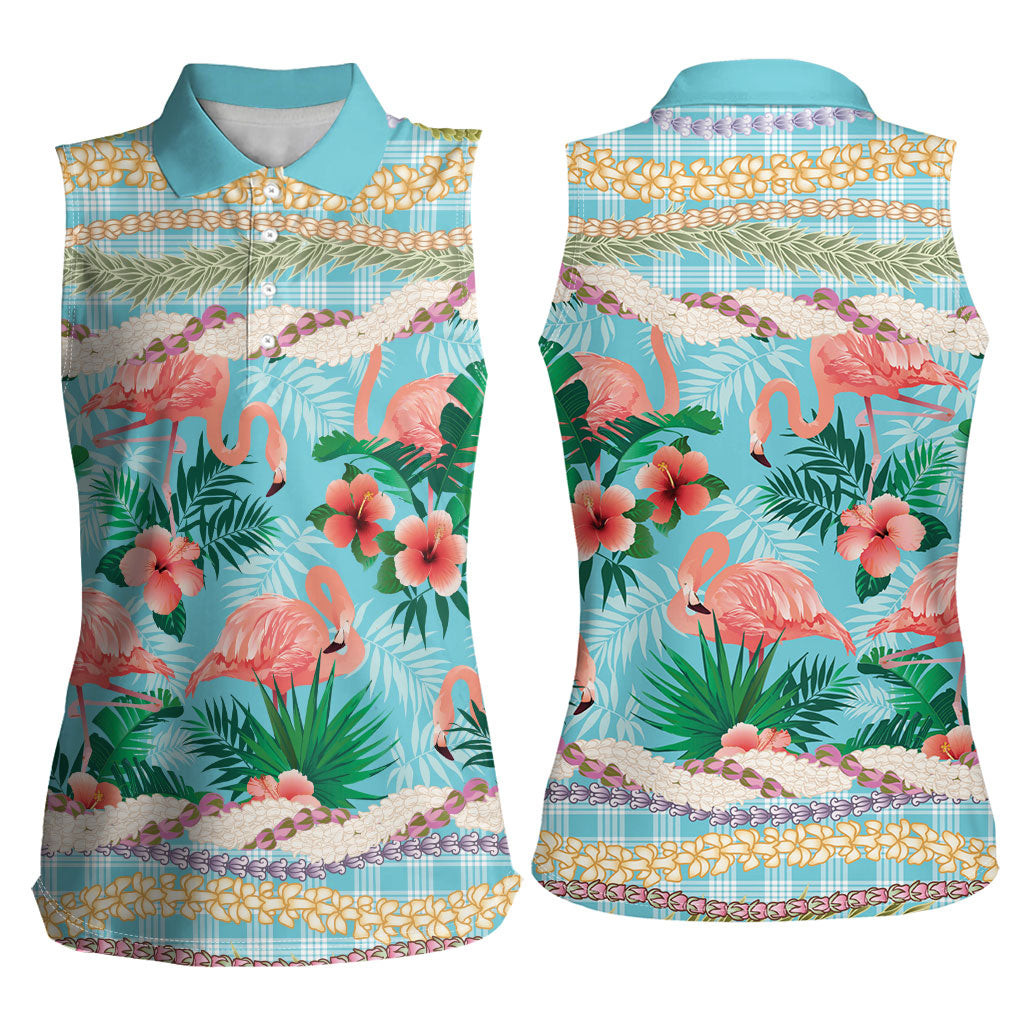 Flamingo Hawaii Summer Women Sleeveless Polo Shirt Hawaiian Lei Pakala Motifs Tropical Style LT14 - Polynesian Pride