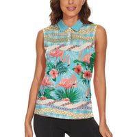 Flamingo Hawaii Summer Women Sleeveless Polo Shirt Hawaiian Lei Pakala Motifs Tropical Style LT14 - Polynesian Pride
