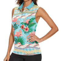 Flamingo Hawaii Summer Women Sleeveless Polo Shirt Hawaiian Lei Pakala Motifs Tropical Style LT14 - Polynesian Pride