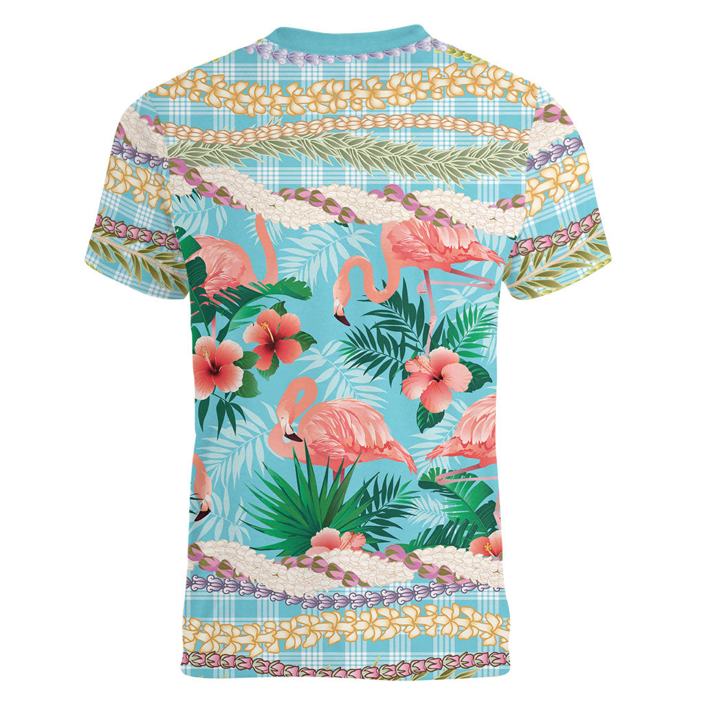 Flamingo Hawaii Summer Women V-Neck T-Shirt Hawaiian Lei Pakala Motifs Tropical Style LT14 - Polynesian Pride