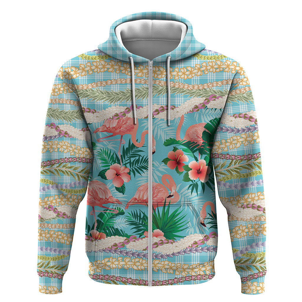 Flamingo Hawaii Summer Zip Hoodie Hawaiian Lei Pakala Motifs Tropical Style LT14 Zip Hoodie Cyan - Polynesian Pride