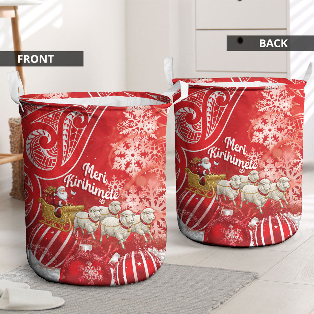 New Zealand Christmas In July Laundry Basket Funny Santa Sheep Meri Kirihimete Red LT14 - Polynesian Pride