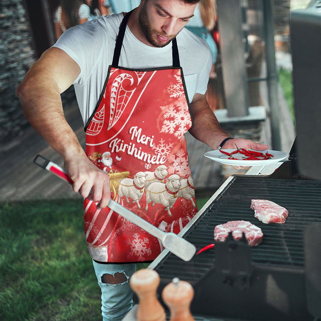 New Zealand Christmas In July Apron Funny Santa Sheep Meri Kirihimete Red LT14 - Polynesian Pride
