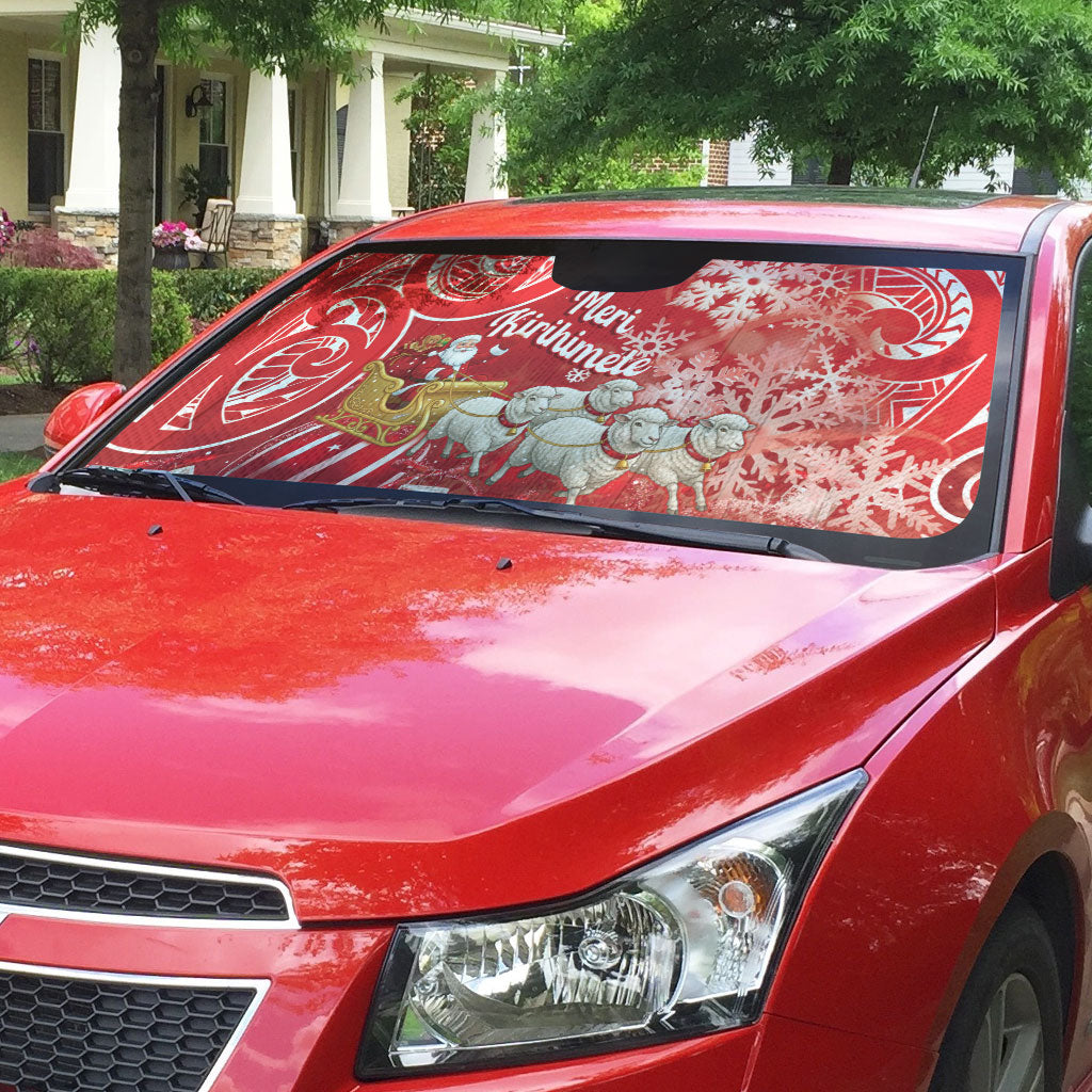 New Zealand Christmas In July Auto Sun Shade Funny Santa Sheep Meri Kirihimete Red LT14 - Polynesian Pride