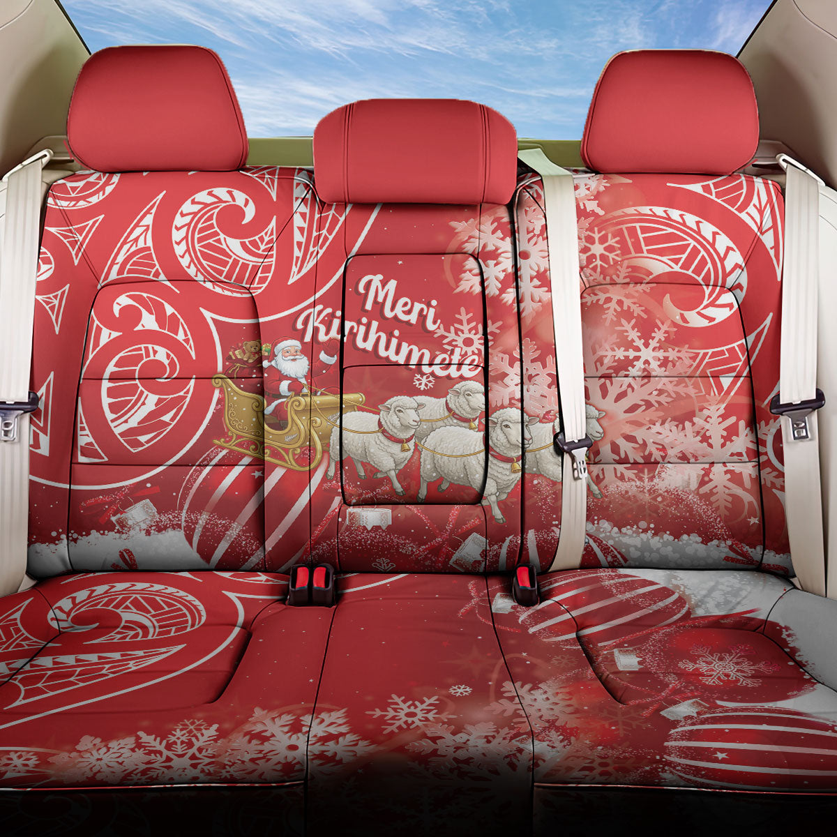 New Zealand Christmas In July Back Car Seat Cover Funny Santa Sheep Meri Kirihimete Red LT14 One Size Red - Polynesian Pride