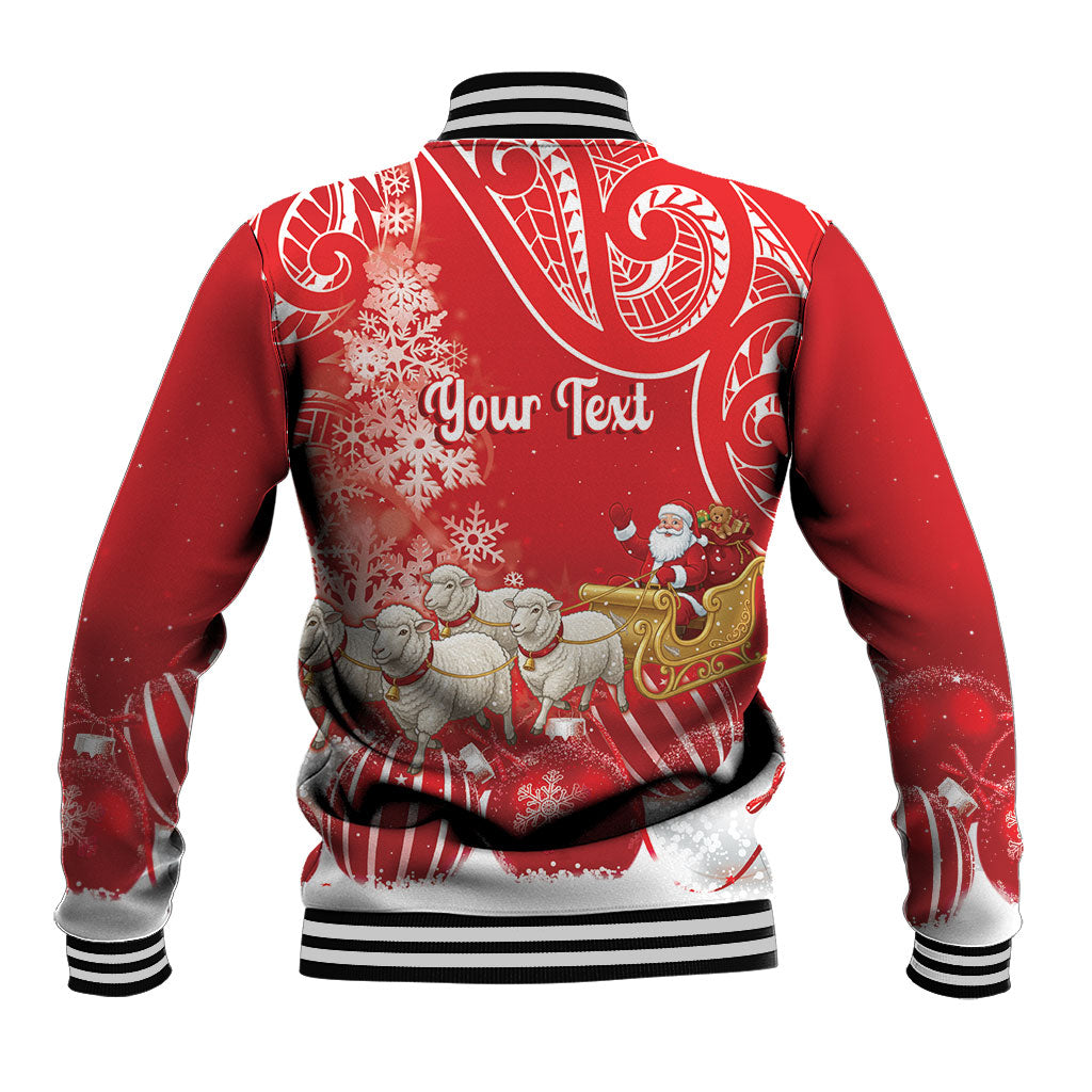 New Zealand Christmas In July Personalised Baseball Jacket Funny Santa Sheep Meri Kirihimete Red LT14 - Polynesian Pride