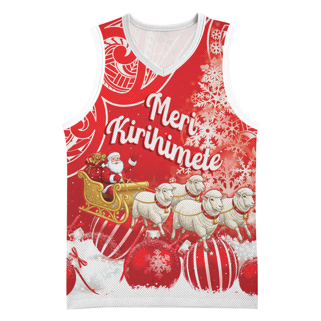 New Zealand Christmas In July Personalised Basketball Jersey Funny Santa Sheep Meri Kirihimete Red LT14 Unisex Red - Polynesian Pride
