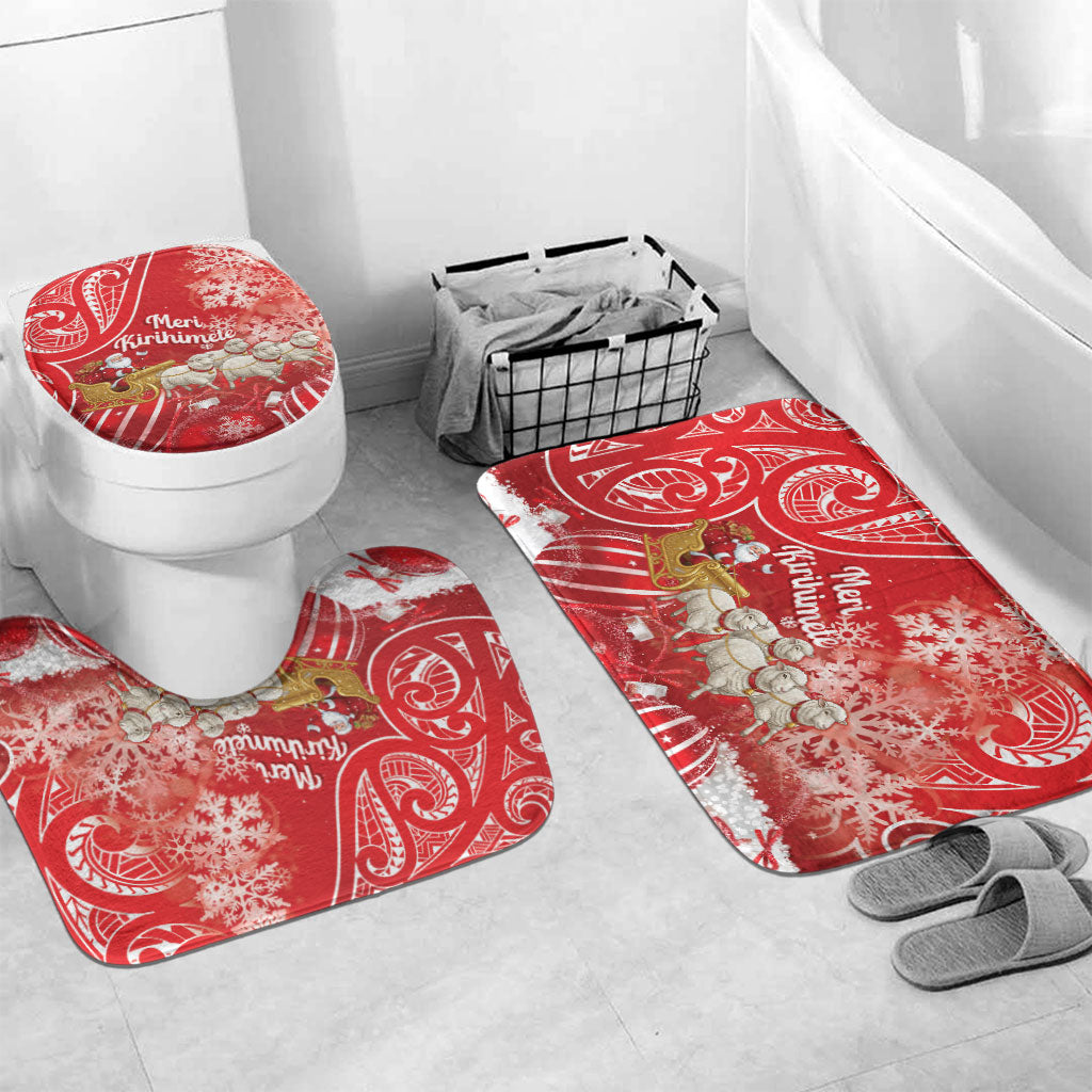 New Zealand Christmas In July Bathroom Set Funny Santa Sheep Meri Kirihimete Red LT14 Mat Set Only (3 pcs) One Size Red - Polynesian Pride