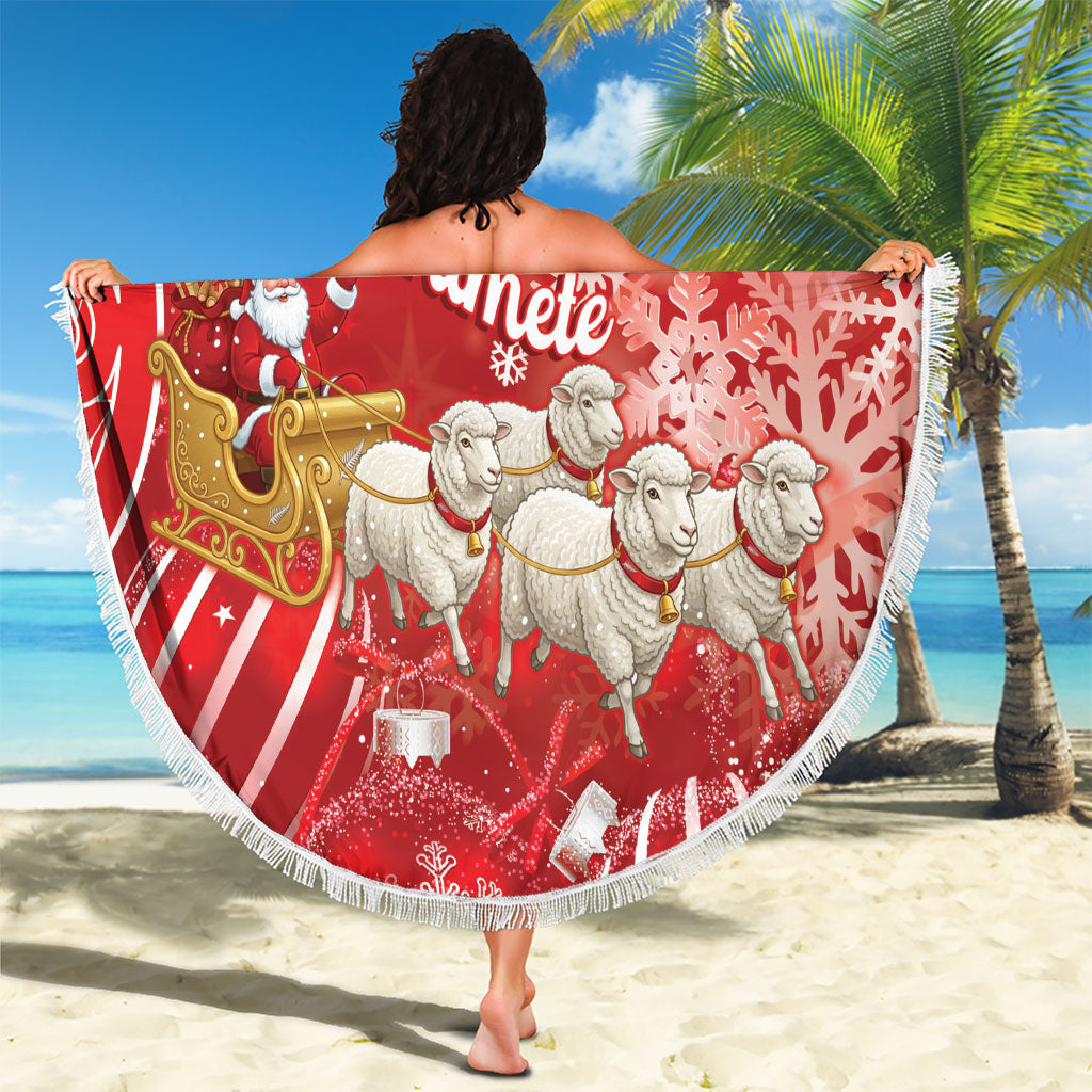 New Zealand Christmas In July Beach Blanket Funny Santa Sheep Meri Kirihimete Red LT14 - Polynesian Pride