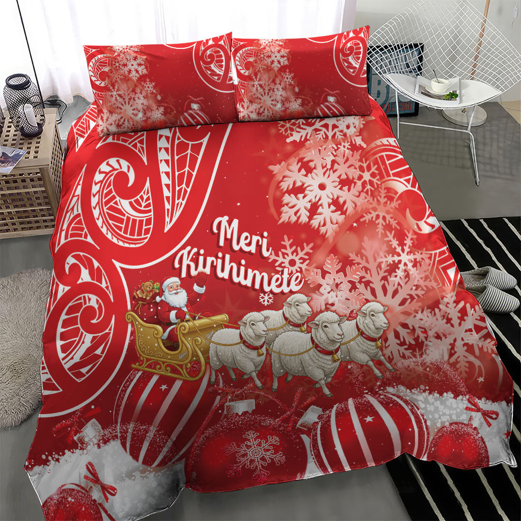 New Zealand Christmas In July Bedding Set Funny Santa Sheep Meri Kirihimete Red LT14 - Polynesian Pride
