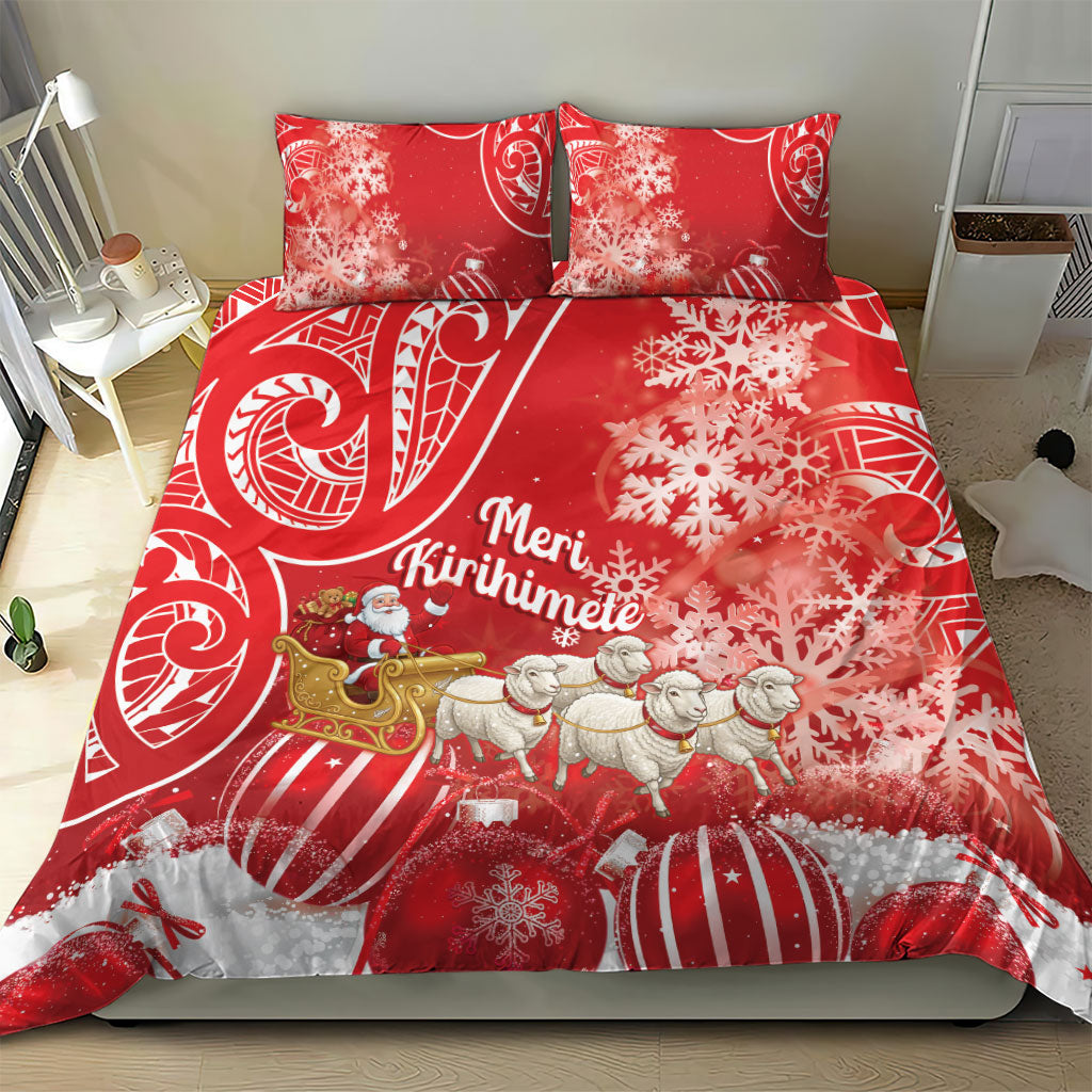 New Zealand Christmas In July Bedding Set Funny Santa Sheep Meri Kirihimete Red LT14 - Polynesian Pride