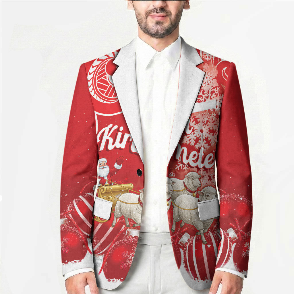 New Zealand Christmas In July Personalised Blazer Funny Santa Sheep Meri Kirihimete Red LT14 - Polynesian Pride