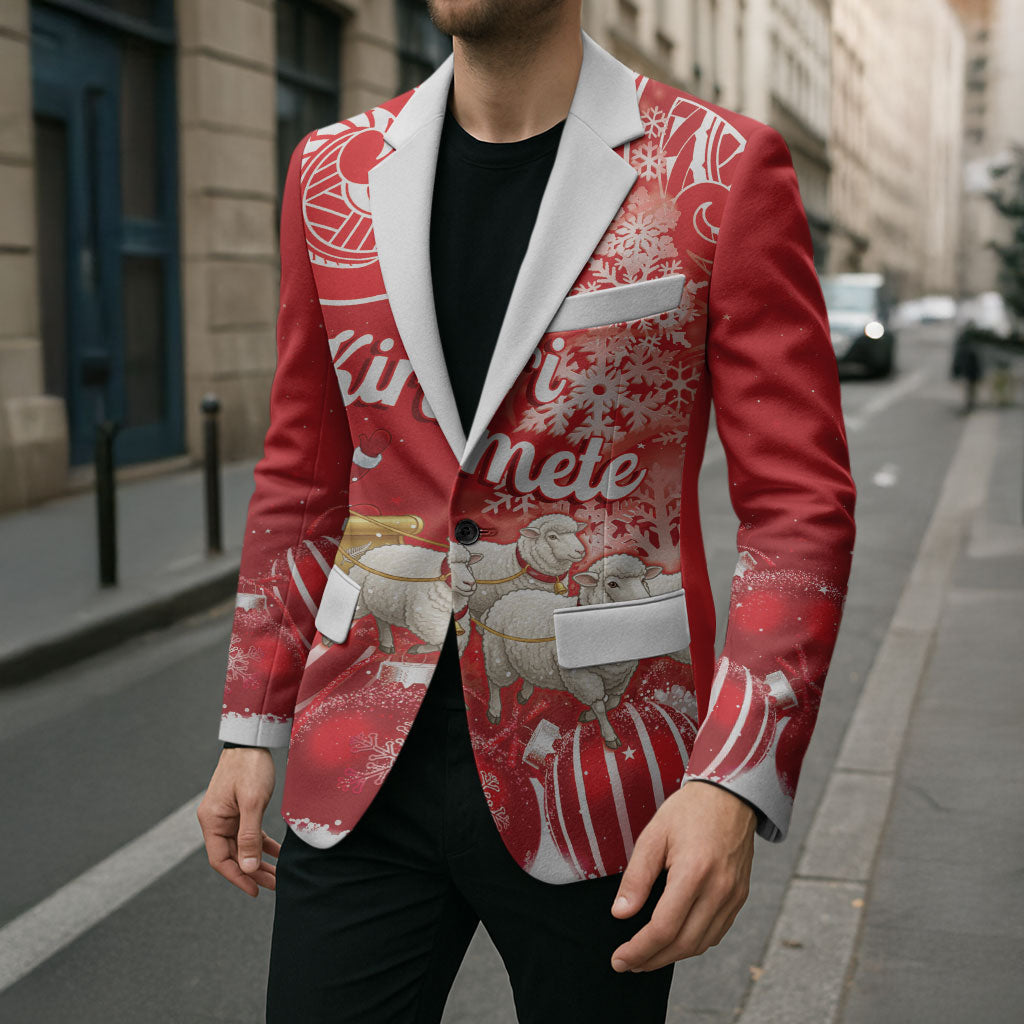 New Zealand Christmas In July Personalised Blazer Funny Santa Sheep Meri Kirihimete Red LT14 - Polynesian Pride