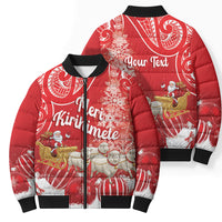 New Zealand Christmas In July Personalised Bomber Puffer Jacket Funny Santa Sheep Meri Kirihimete Red LT14 - Polynesian Pride