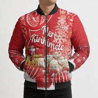 New Zealand Christmas In July Personalised Bomber Puffer Jacket Funny Santa Sheep Meri Kirihimete Red LT14 - Polynesian Pride