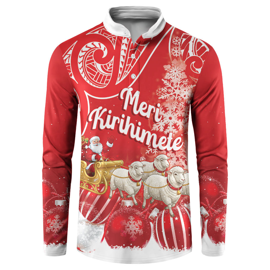 New Zealand Christmas In July Personalised Button Sweatshirt Funny Santa Sheep Meri Kirihimete Red LT14 Red - Polynesian Pride