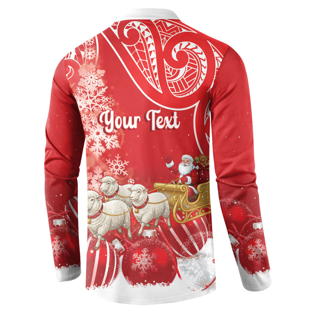 New Zealand Christmas In July Personalised Button Sweatshirt Funny Santa Sheep Meri Kirihimete Red LT14 - Polynesian Pride