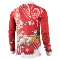New Zealand Christmas In July Personalised Button Sweatshirt Funny Santa Sheep Meri Kirihimete Red LT14 - Polynesian Pride