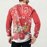 New Zealand Christmas In July Personalised Button Sweatshirt Funny Santa Sheep Meri Kirihimete Red LT14 - Polynesian Pride