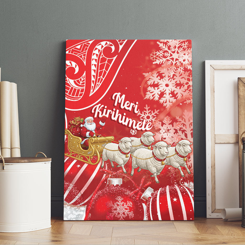 New Zealand Christmas In July Canvas Wall Art Funny Santa Sheep Meri Kirihimete Red LT14 - Polynesian Pride