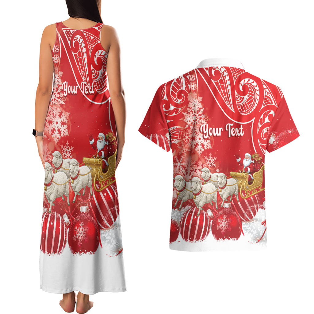 New Zealand Christmas In July Personalised Couples Matching Tank Maxi Dress and Hawaiian Shirt Funny Santa Sheep Meri Kirihimete Red LT14 - Polynesian Pride