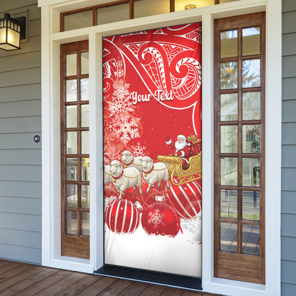 New Zealand Christmas In July Personalised Door Cover Funny Santa Sheep Meri Kirihimete Red LT14 - Polynesian Pride