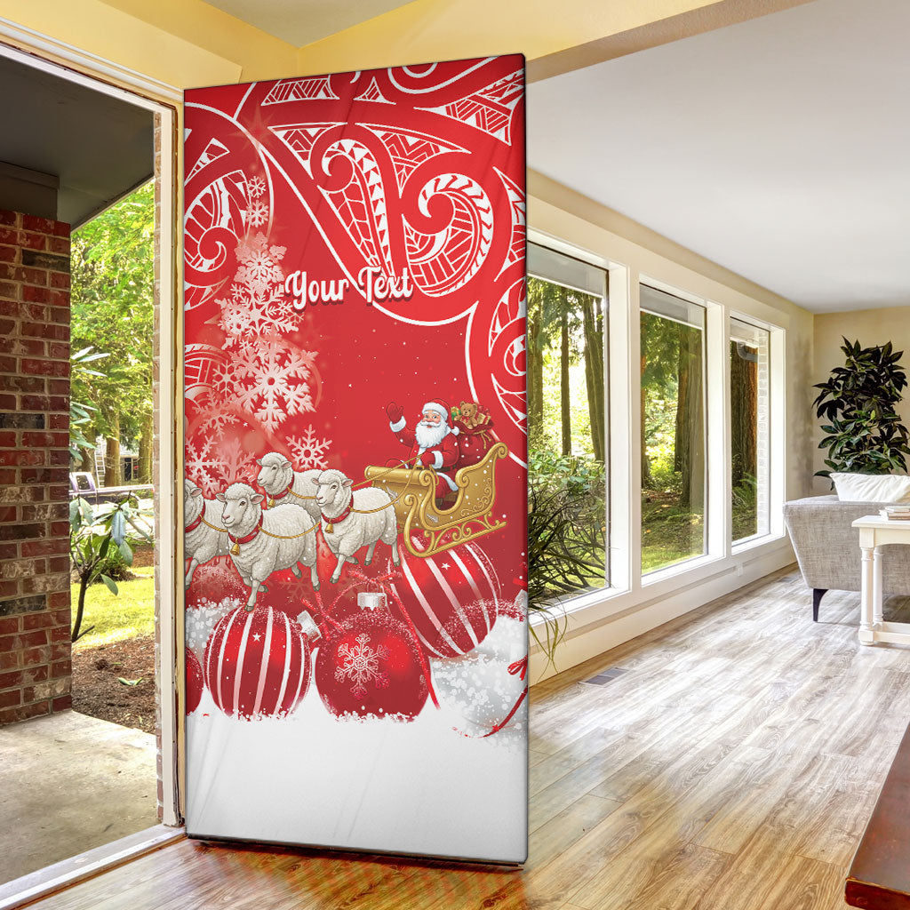 New Zealand Christmas In July Personalised Door Cover Funny Santa Sheep Meri Kirihimete Red LT14 - Polynesian Pride